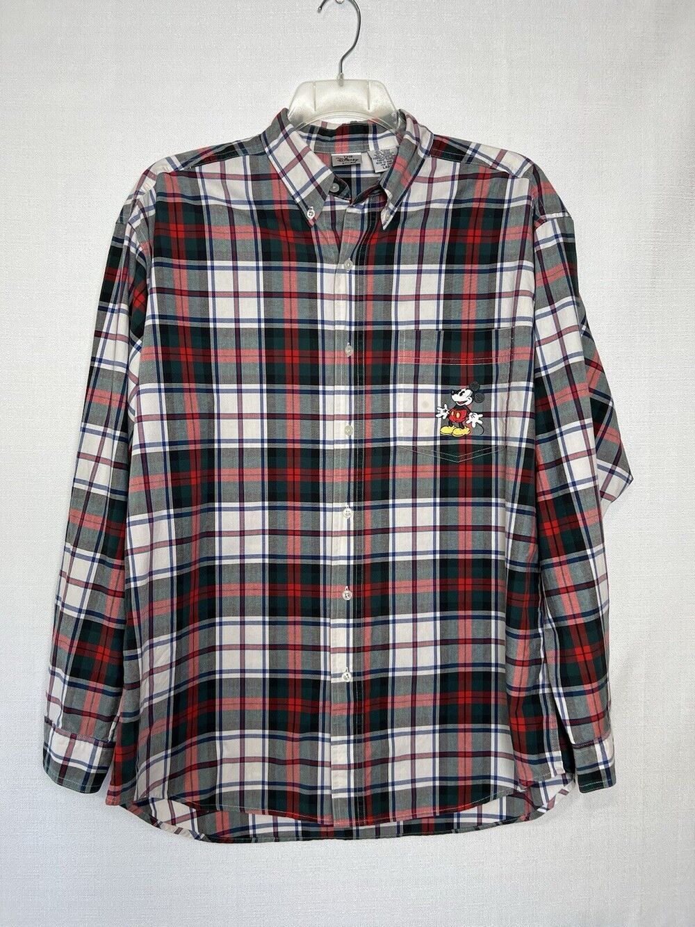 Disney Store Shirt Men's Plaid Size Large Long Sleeve Button Down Mickey Mouse